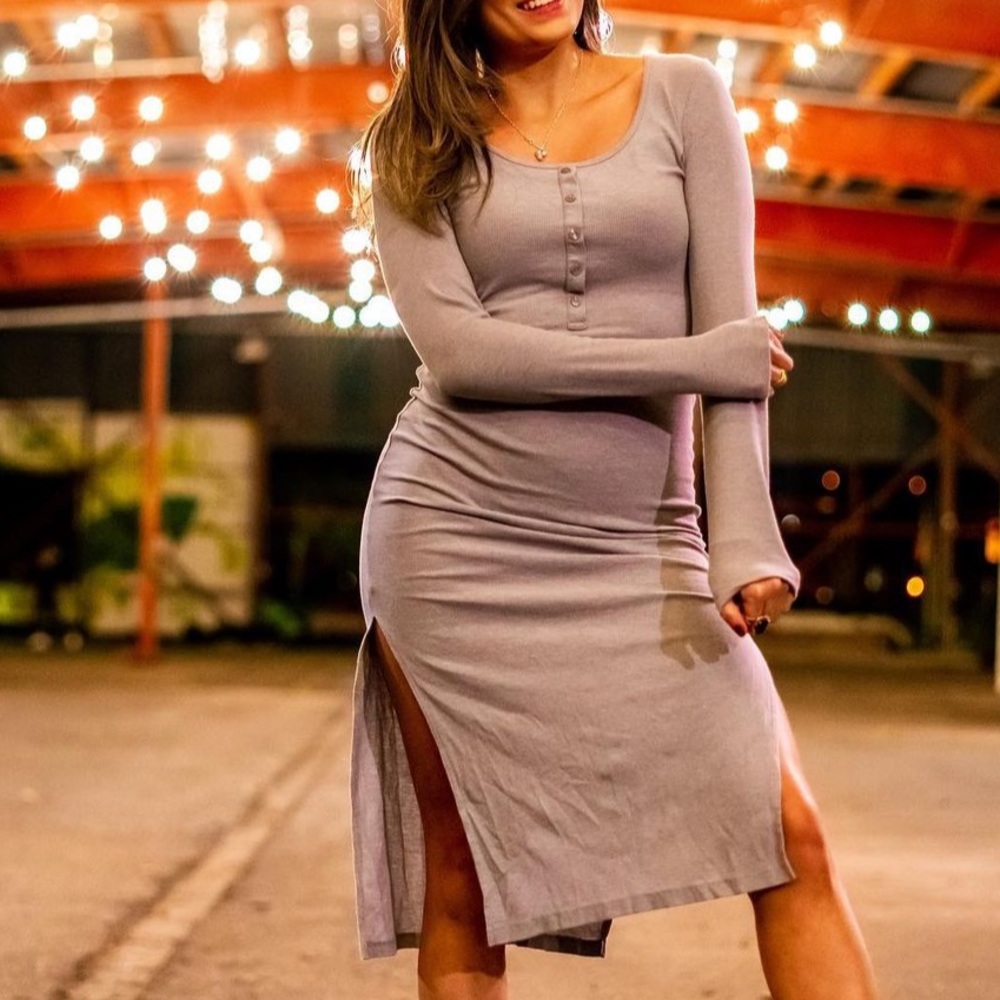 square neck ribbed midi dress in charcoal